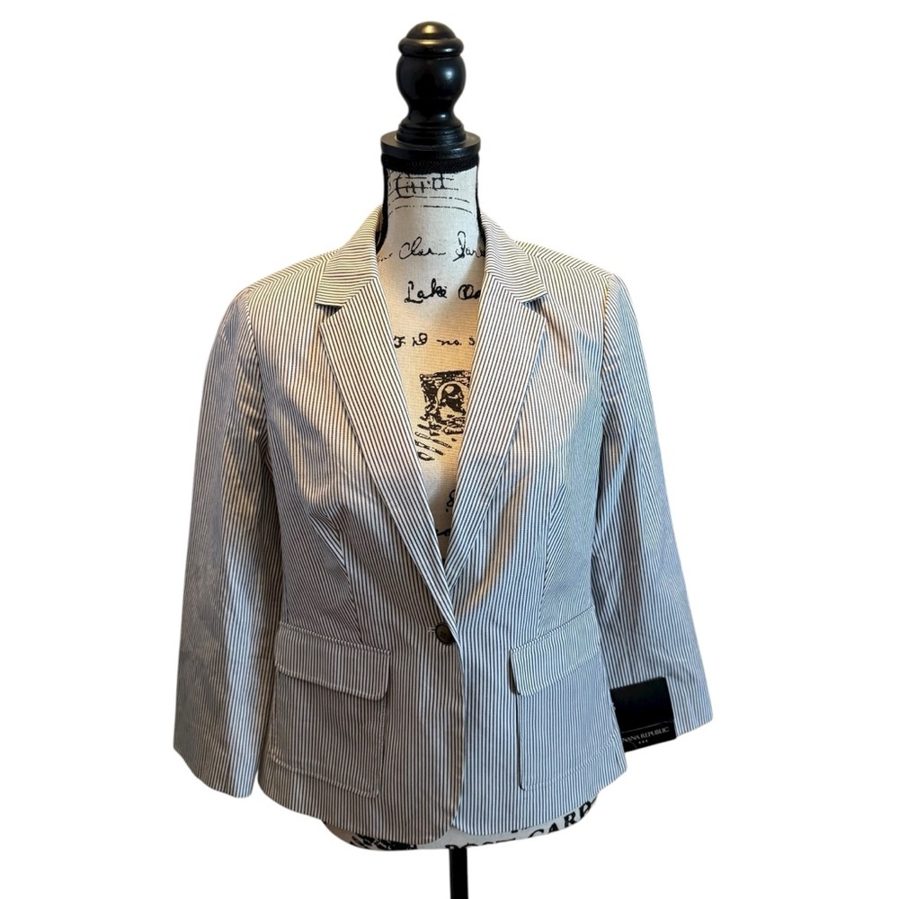 Banana Republic Cotton Pin Stripes Blazer Jacket White Black Size 8 NWT 1 Button